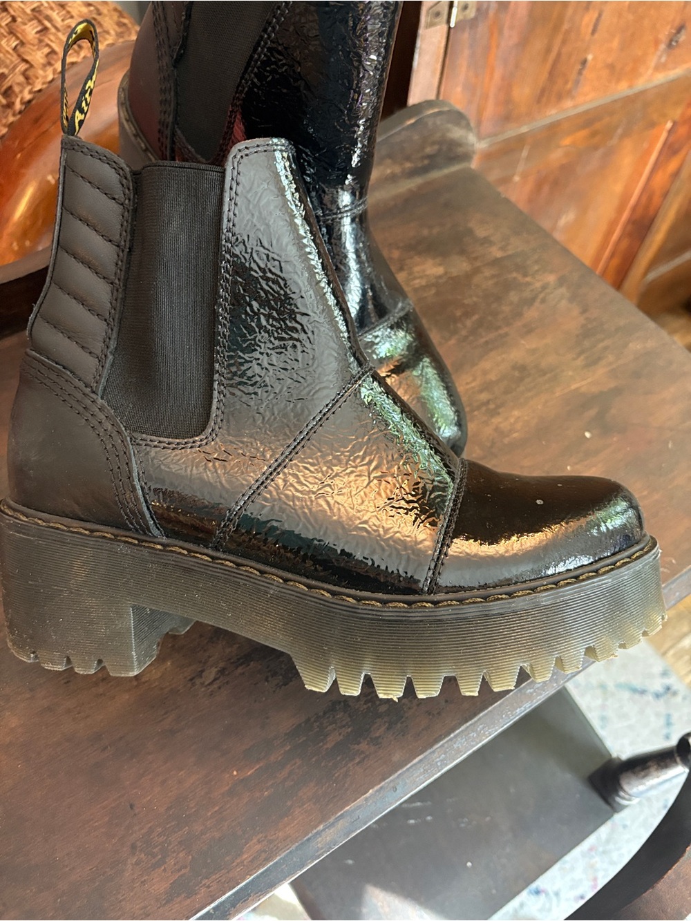 Dr. Martens Black Patent Lug Sole Chelsea Boots. Air Ware - Picture 10 of 15